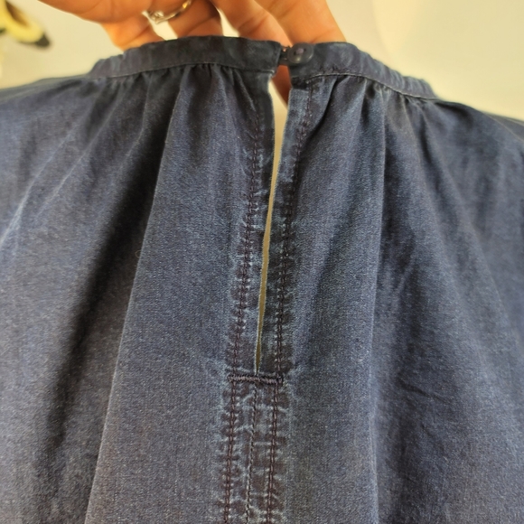 MADEWELL NAVY BLUE 100% COTTON WOMEN'S Denim BLOUSE RUFFLESLONG SLEEVES SZ SMALL - Picture 7 of 11